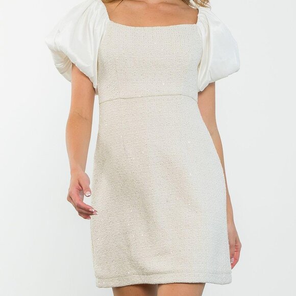 THML chocolate brown suede feel front zip puff sleeve dress main image 0